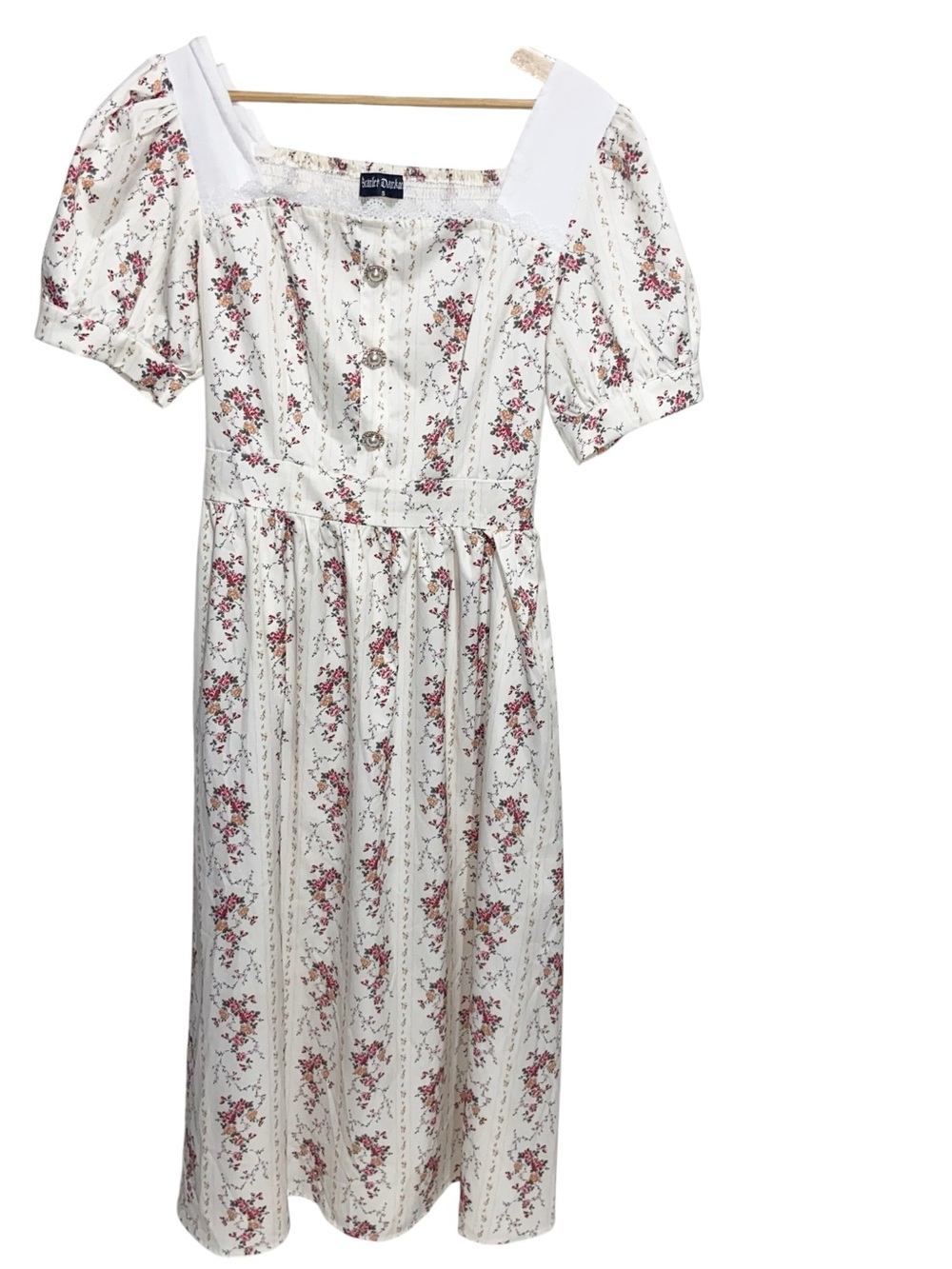 Scarlet Darkness Dress Small Ivor Smocked Square Neck Boho Midi Festival Ren
